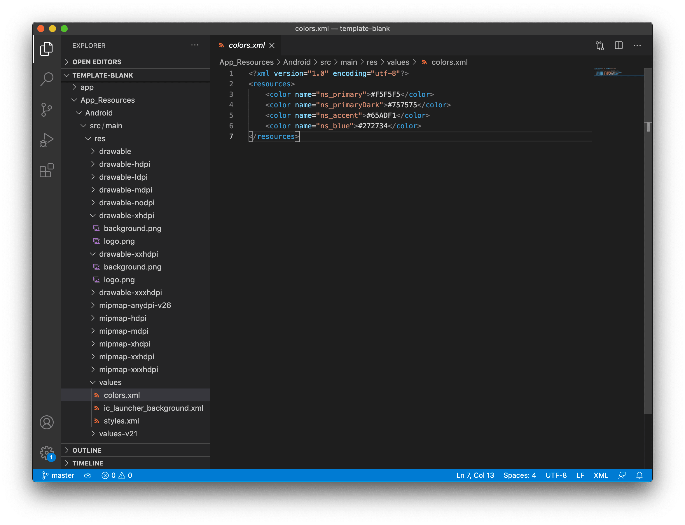 Setting colors in values folders