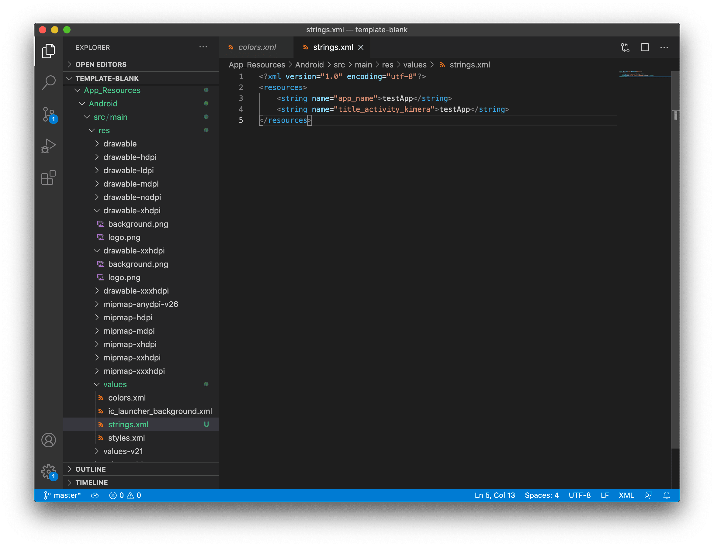 Setting strings in values folders