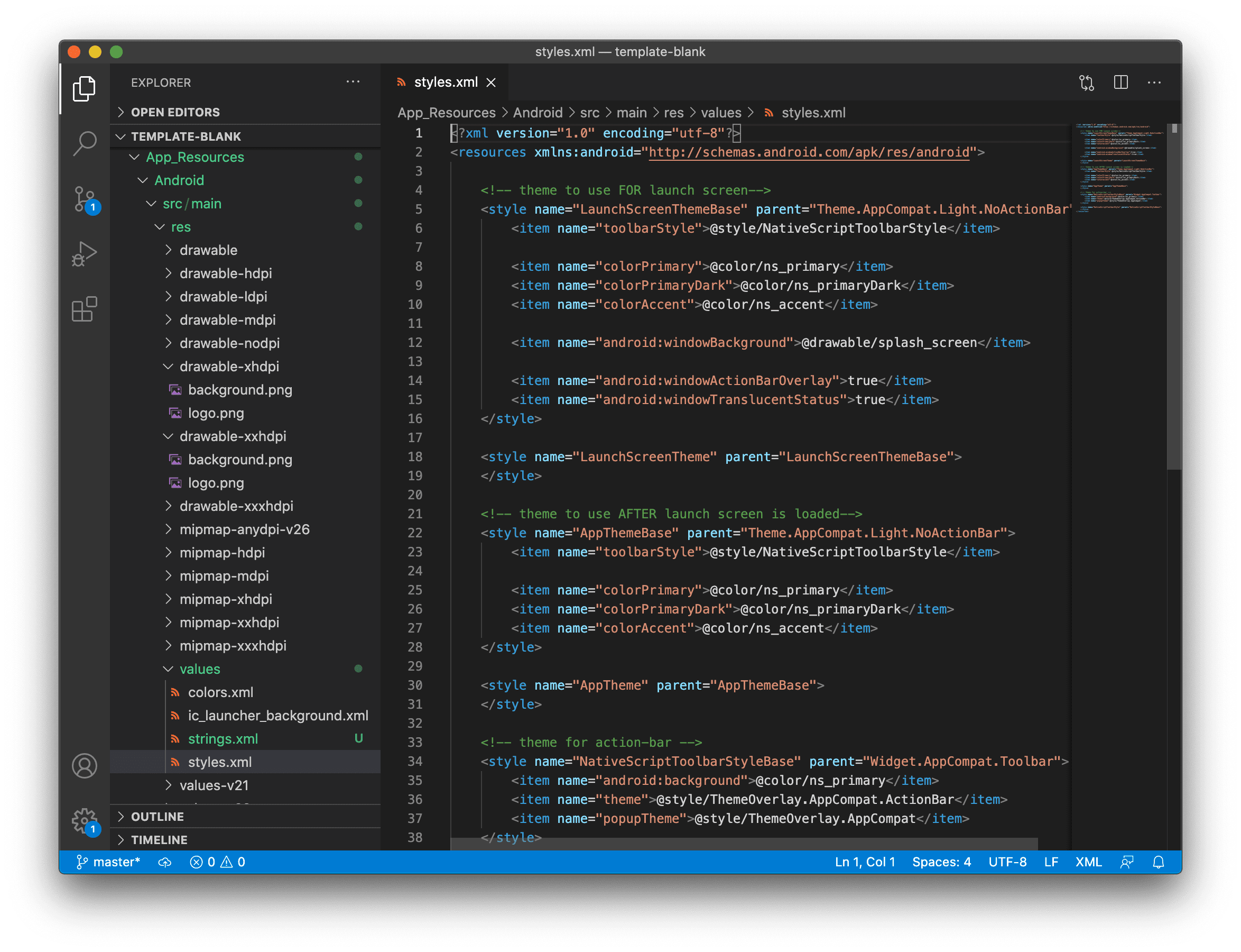 Setting styles in values folders